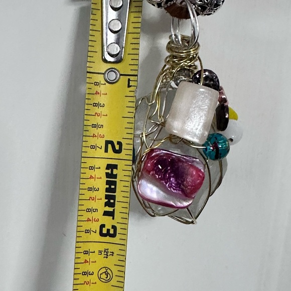 Handmade beach glass pendant embellished wire wrapped and beaded on leather cord - Picture 9 of 16